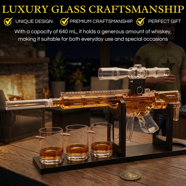 Whiskey Decanter Set Ar Limited Edition Wooden Silencer Stopper 800 Ml 4 12OZ Bullet Glasses Unique