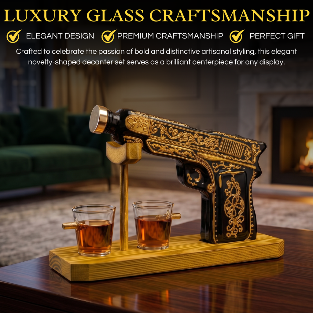 Hand Painted Pistol Whiskey Gun Decanter Premium Barware Gift