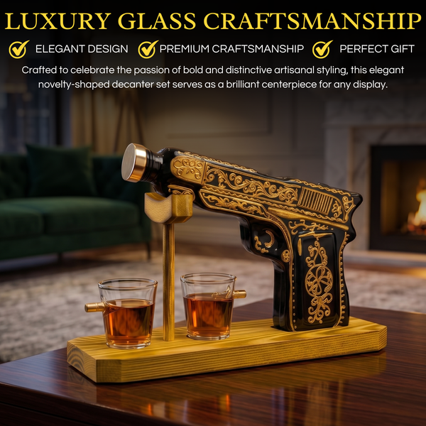 Hand Painted Pistol Whiskey Gun Decanter Premium Barware Gift