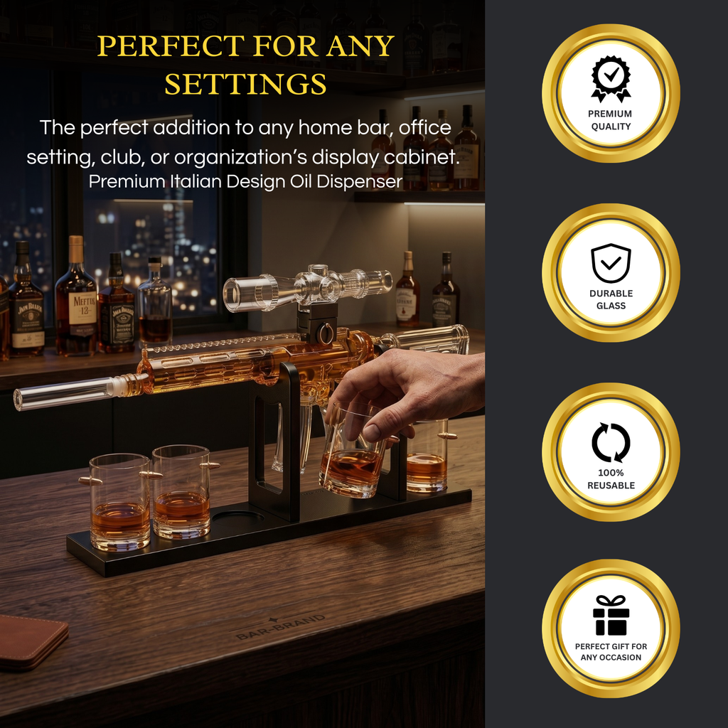 Whiskey Decanter Set Ar Limited Edition Wooden Silencer Stopper 800 Ml 4 12OZ Bullet Glasses Unique