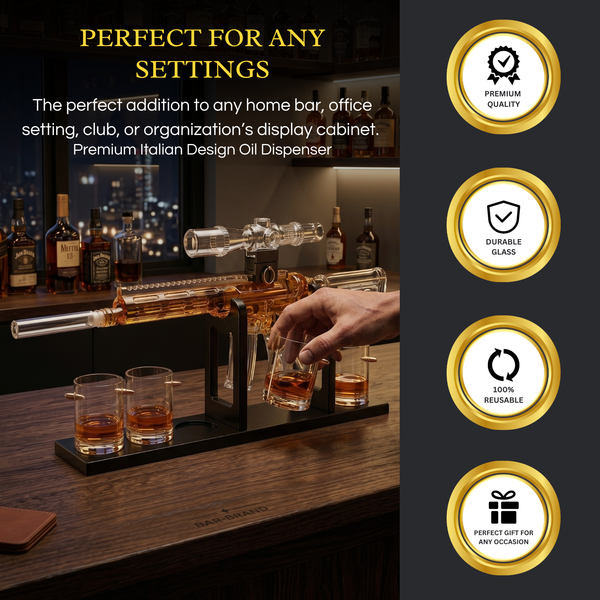 Whiskey Decanter Set Ar Limited Edition Wooden Silencer Stopper 800 Ml 4 12OZ Bullet Glasses Unique