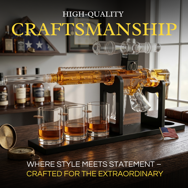 Whiskey Decanter Set Ar Limited Edition Wooden Silencer Stopper 800 Ml 4 12OZ Bullet Glasses Unique