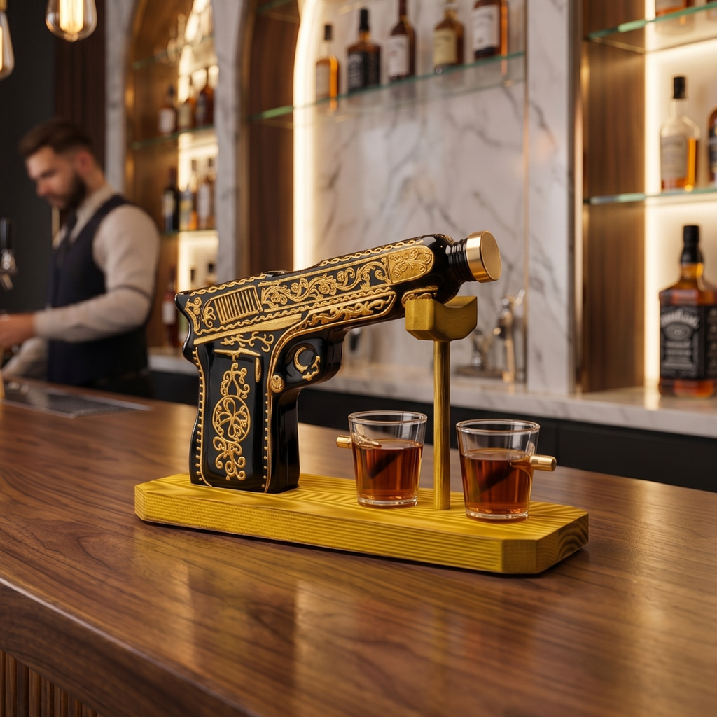 Hand Painted Pistol Whiskey Gun Decanter Premium Barware Gift