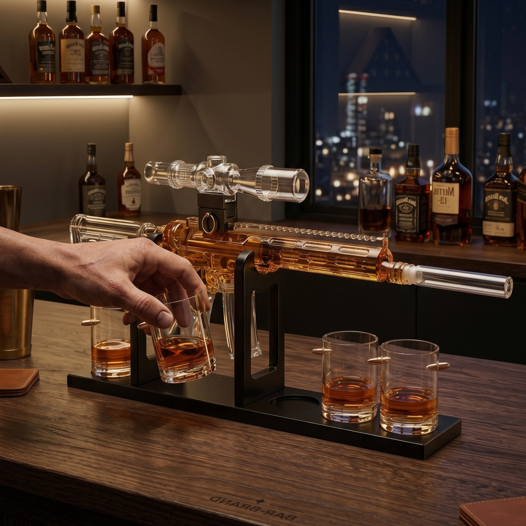 Whiskey Decanter Set Ar Limited Edition Wooden Silencer Stopper 800 Ml 4 12OZ Bullet Glasses Unique