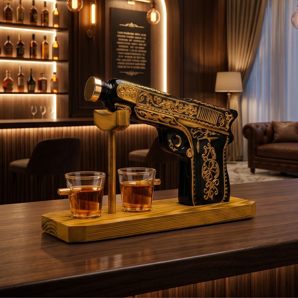 Hand Painted Pistol Whiskey Gun Decanter Premium Barware Gift