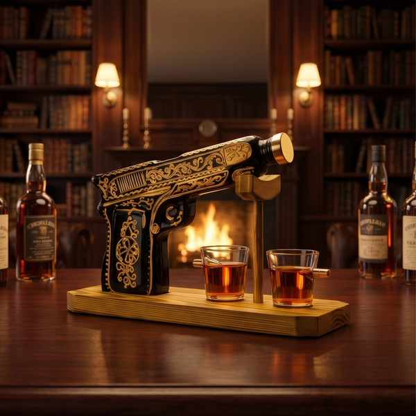 Hand Painted Pistol Whiskey Gun Decanter Premium Barware Gift