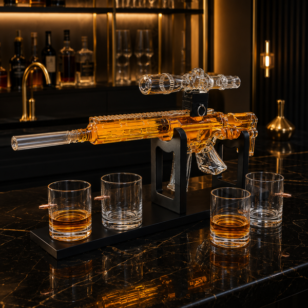 Whiskey Decanter Set Ar Limited Edition Wooden Silencer Stopper 800 Ml 4 12OZ Bullet Glasses Unique