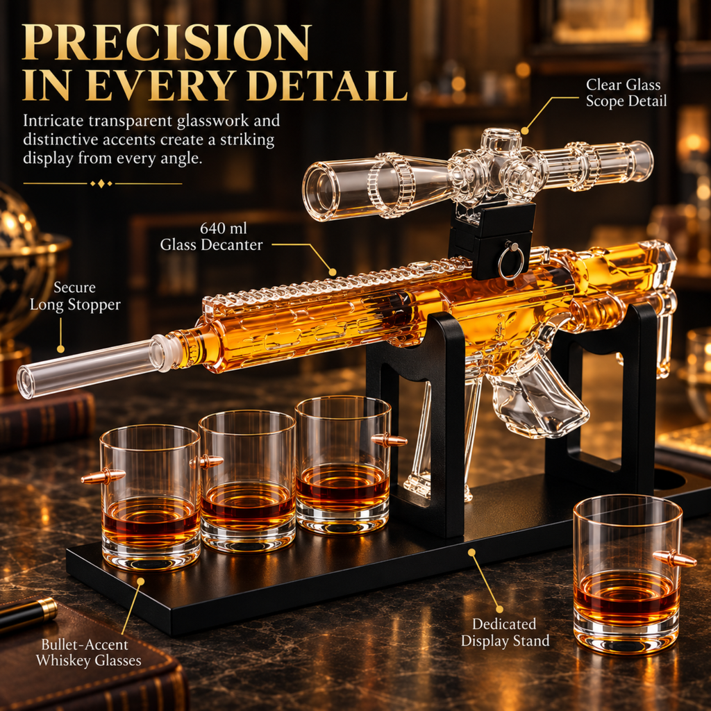 Whiskey Decanter Set Ar Limited Edition Wooden Silencer Stopper 800 Ml 4 12OZ Bullet Glasses Unique