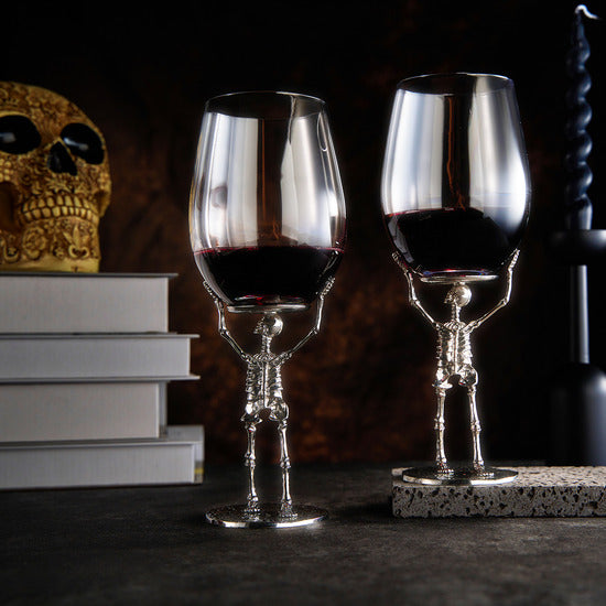 Stemmed Skeleton Wine Glass Set Of 2 19OZ Halloween Skeleton Glasses 10 H Goth Gifts Skeleton Gifts