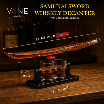 Samurai Sword Large Whiskey Wine Decanter 13 5OZ Liquor With 2 Ninja Star 10OZ Glasses Scotch Bourbo