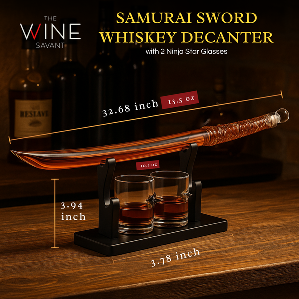Samurai Sword Large Whiskey Wine Decanter 13 5OZ Liquor With 2 Ninja Star 10OZ Glasses Scotch Bourbo