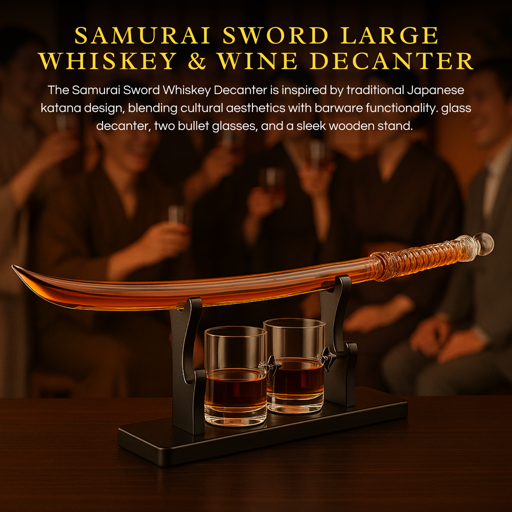 Samurai Sword Large Whiskey Wine Decanter 13 5OZ Liquor With 2 Ninja Star 10OZ Glasses Scotch Bourbo