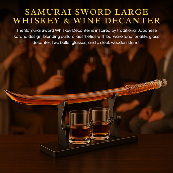 Samurai Sword Large Whiskey Wine Decanter 13 5OZ Liquor With 2 Ninja Star 10OZ Glasses Scotch Bourbo