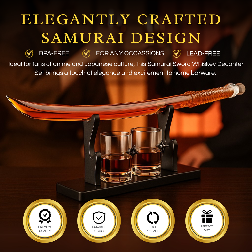 Samurai Sword Large Whiskey Wine Decanter 13 5OZ Liquor With 2 Ninja Star 10OZ Glasses Scotch Bourbo