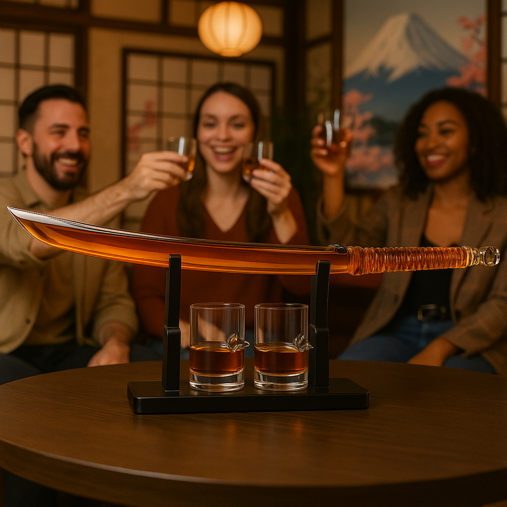 Samurai Sword Large Whiskey Wine Decanter 13 5OZ Liquor With 2 Ninja Star 10OZ Glasses Scotch Bourbo