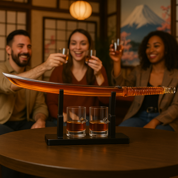 Samurai Sword Large Whiskey Wine Decanter 13 5OZ Liquor With 2 Ninja Star 10OZ Glasses Scotch Bourbo