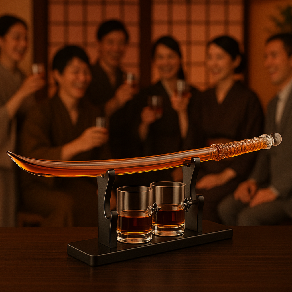 Samurai Sword Large Whiskey Wine Decanter 13 5OZ Liquor With 2 Ninja Star 10OZ Glasses Scotch Bourbo