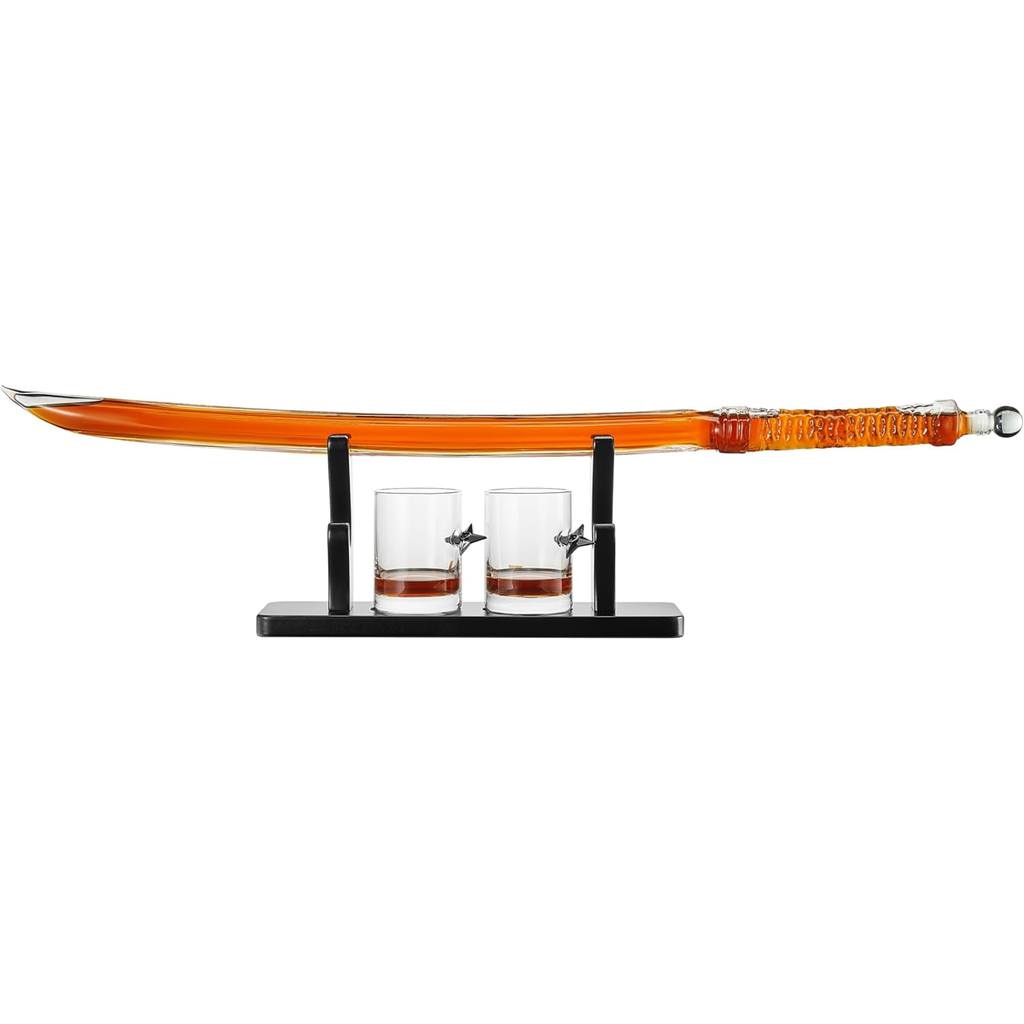 Samurai Sword Large Whiskey Wine Decanter 13 5OZ Liquor With 2 Ninja Star 10OZ Glasses Scotch Bourbo