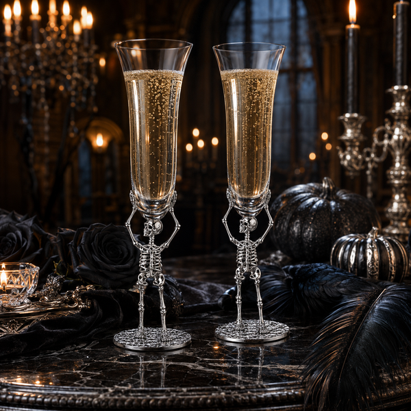 Stemmed Skeleton Champagne Flute Glass Set Of 2 7 5OZ Halloween Skeleton Glasses 10 H Goth Gifts Ske