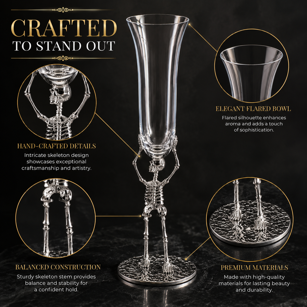 Stemmed Skeleton Champagne Flute Glass Set Of 2 7 5OZ Halloween Skeleton Glasses 10 H Goth Gifts Ske