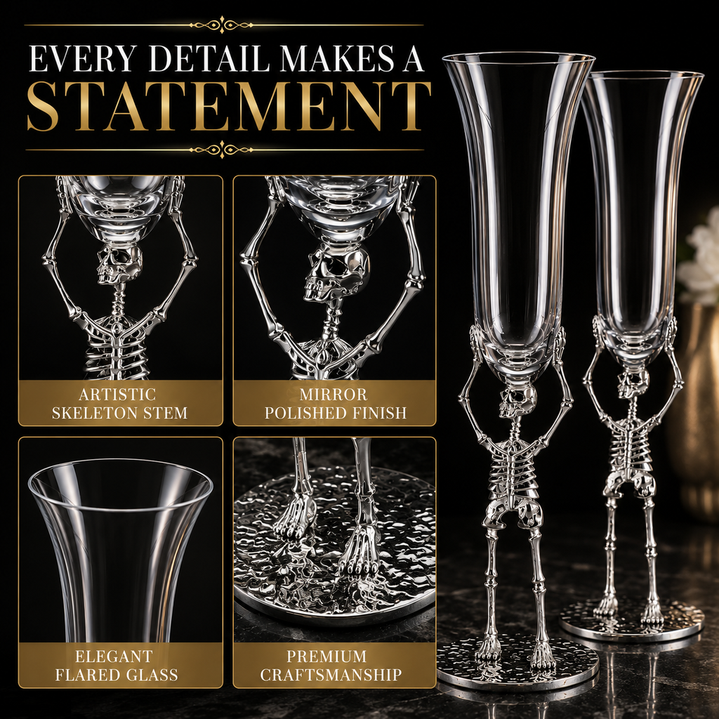 Stemmed Skeleton Champagne Flute Glass Set Of 2 7 5OZ Halloween Skeleton Glasses 10 H Goth Gifts Ske
