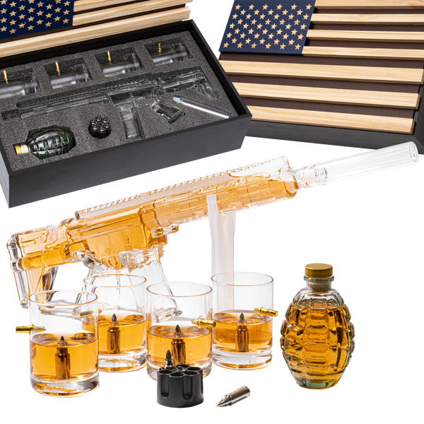 AR15 Whiskey Gun Decanter Flag Set - 1000ml Rifle & Pistol Set
