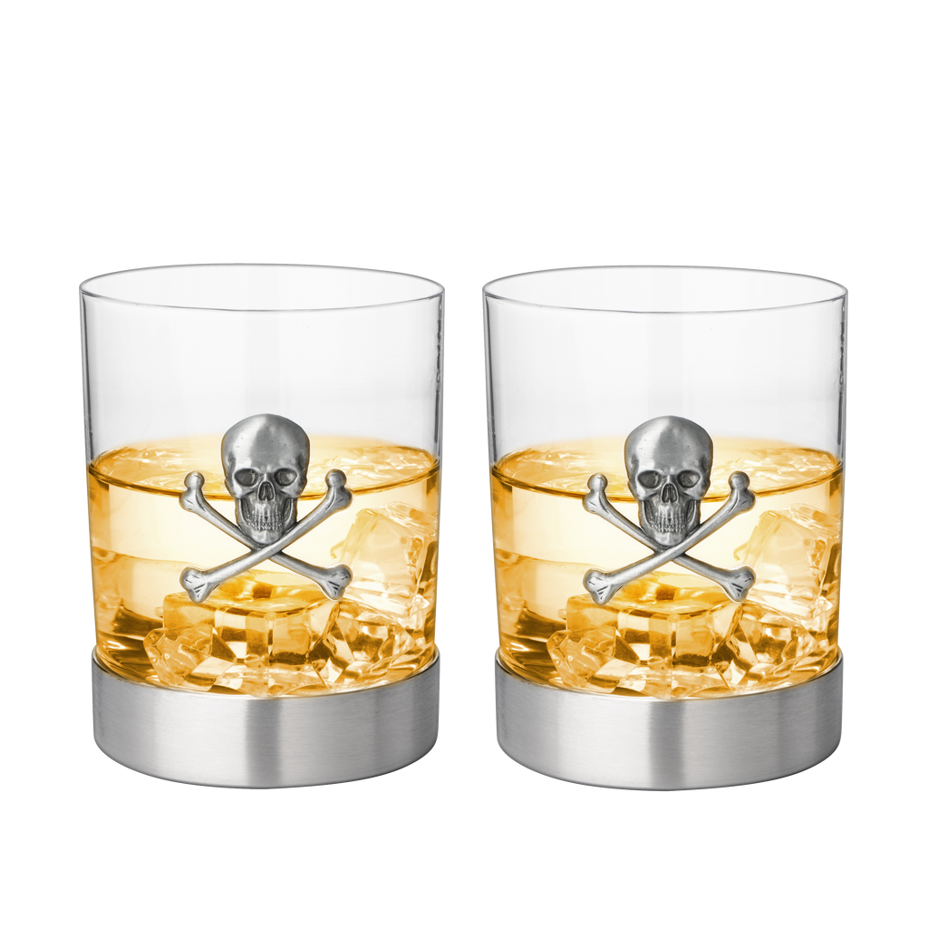 Skull & Skeleton Crossbones Pewter Whiskey - 11oz Set of 2