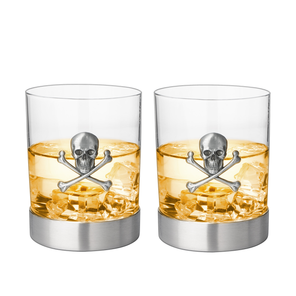 Skull & Skeleton Crossbones Pewter Whiskey - 11oz Set of 2