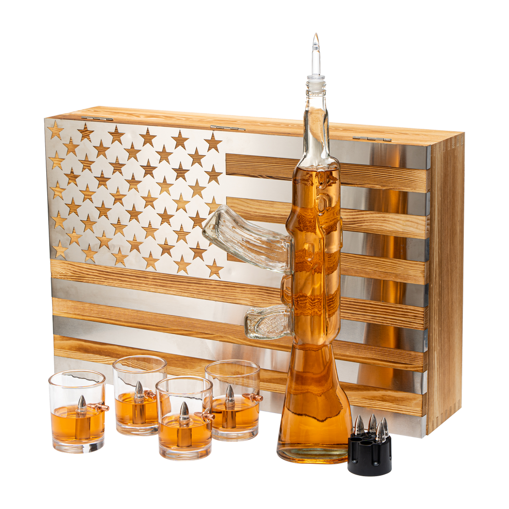 Whiskey Decanter Flag Set - 1000ml AK47 Rifle Gun