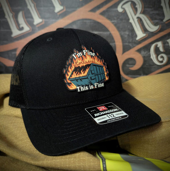This Is Fine Leather Patch Hat – Dumpster Fire Design