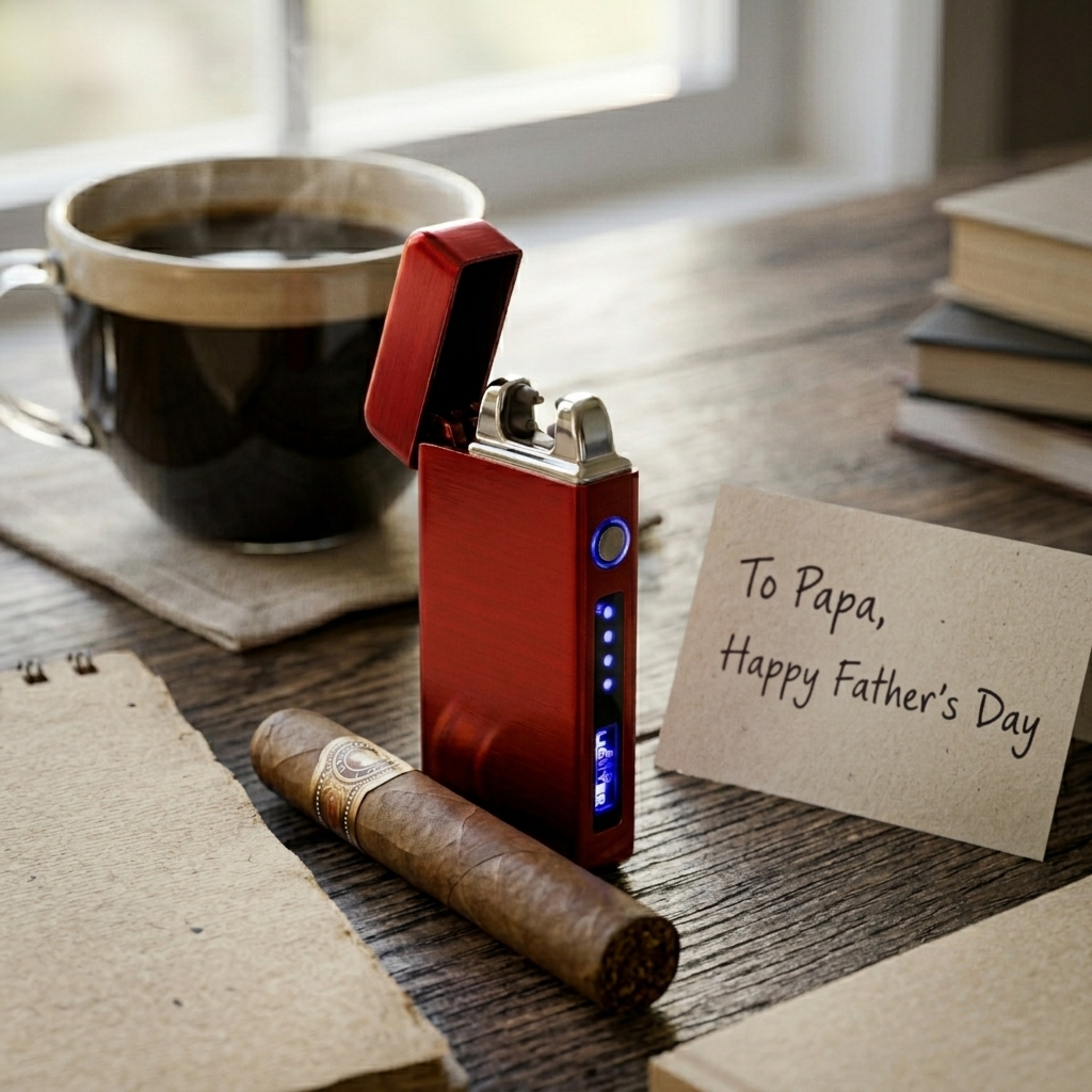 Flameless Flip Top Lighter Red Satin
