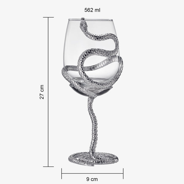 Stemmed Snake Wine Glass | Set of 2 | 19oz Spooky Reptile Glasses 10" H (Silver)