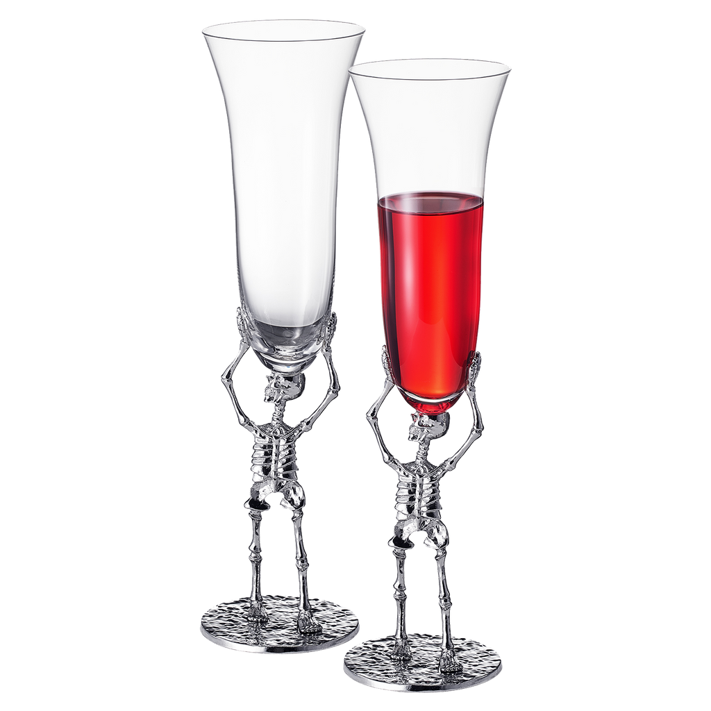 Stemmed Skeleton Champagne Flute Glass | Set of 2 | 7.5oz