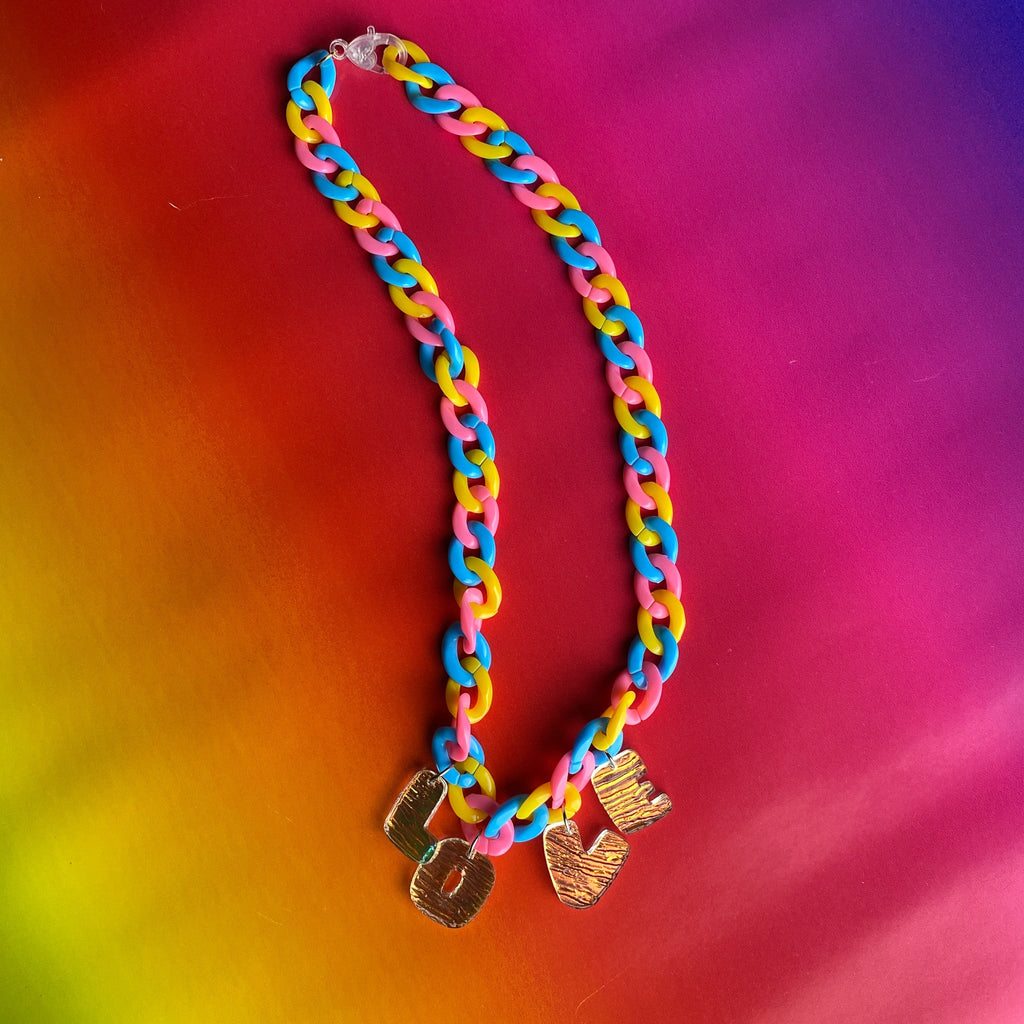 Pink Yellow Blue "LOVE" Pride Necklace