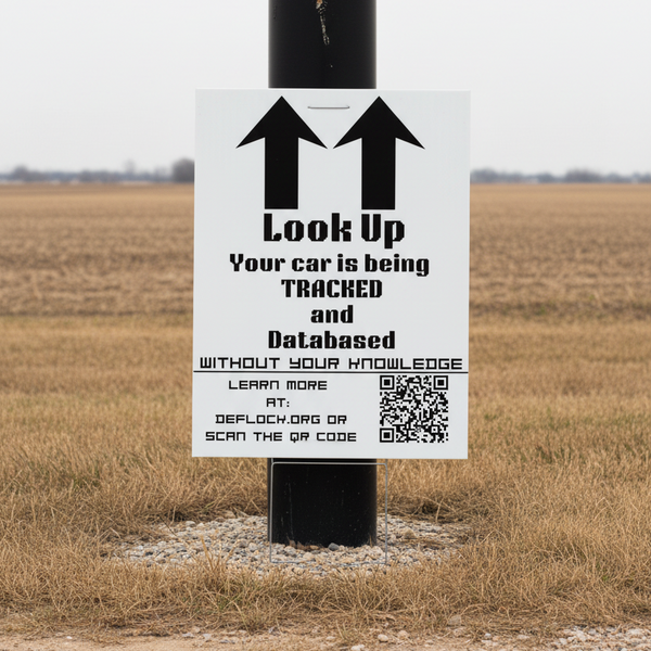 Look Up: Your Car is being Tracked!  - deflock.me Vertical Yard sign