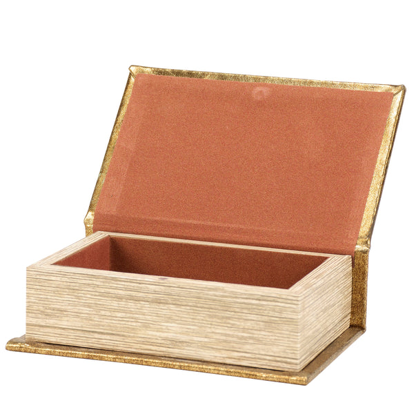 Peacock Metallic Gold Vintage Book Box | Faux Leather Wrap Book Shaped Storage Stash Trinket Box