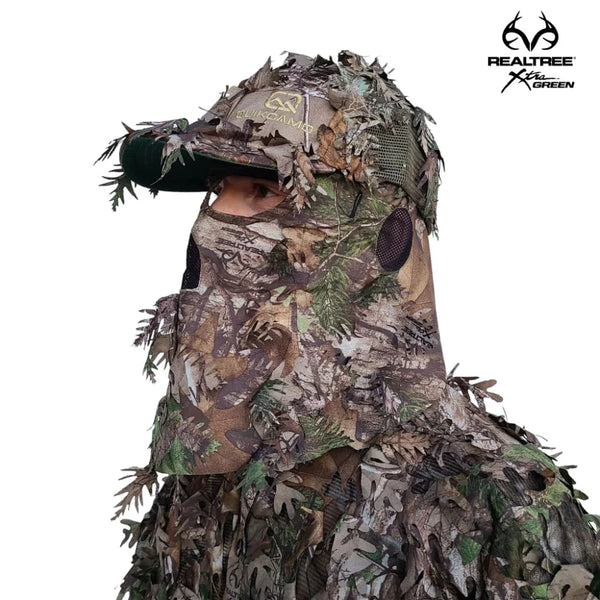 3D Leafy Camo Face Mask Ball Cap in Mossy Oak and Realtree (Adj, OSFM)