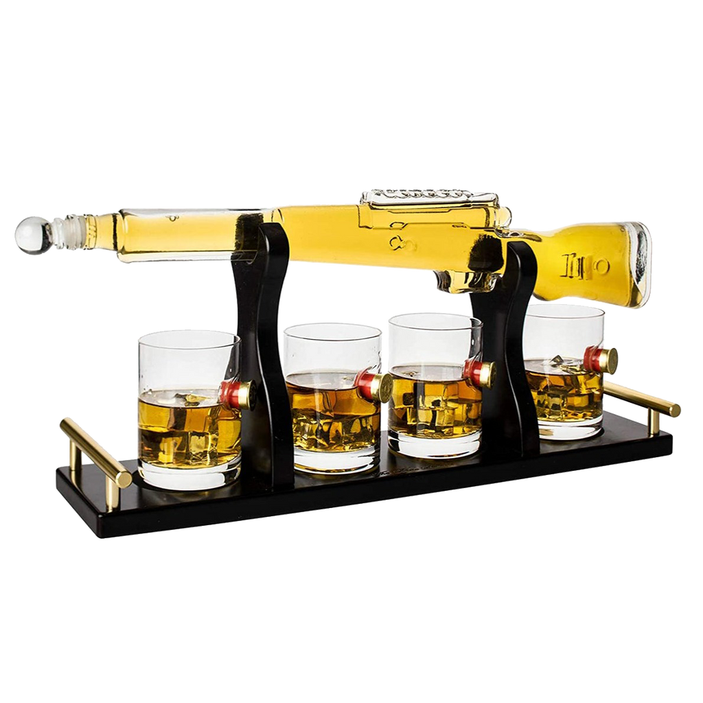 Shotgun Gun Large Whiskey & Wine Decanter Set Bullet Glasses