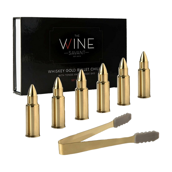 Bullet Whiskey Chillers Stones - 1.75in Whiskey Rocks, Set of 6 (Gold)