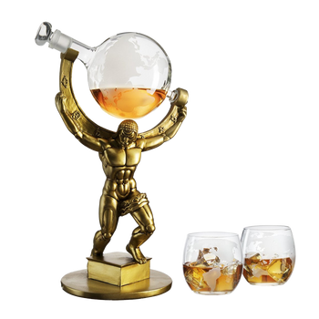 Atlas Bronze World Globe Whiskey Decanter Set - 15