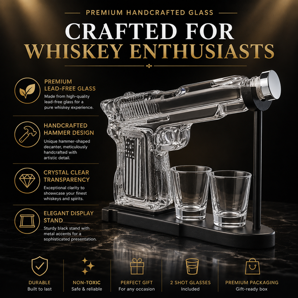 Gifts For Men Dad Father Whiskey Decanter Set 8 Oz With Two 2 Oz Glasses American Flag Pistol Gun An