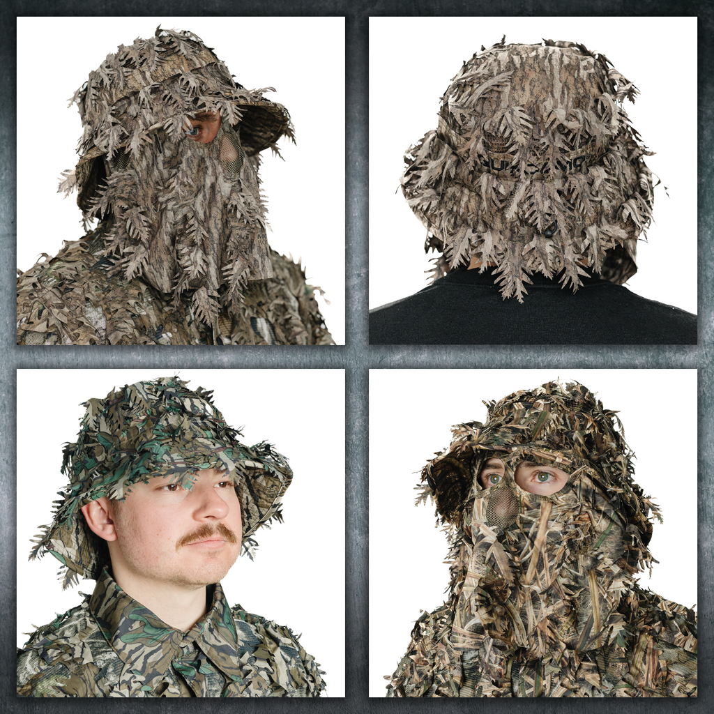3D Leafy Camo Face Mask Bucket Hats in Mossy Oak and Realtree - Adjustable OSFM