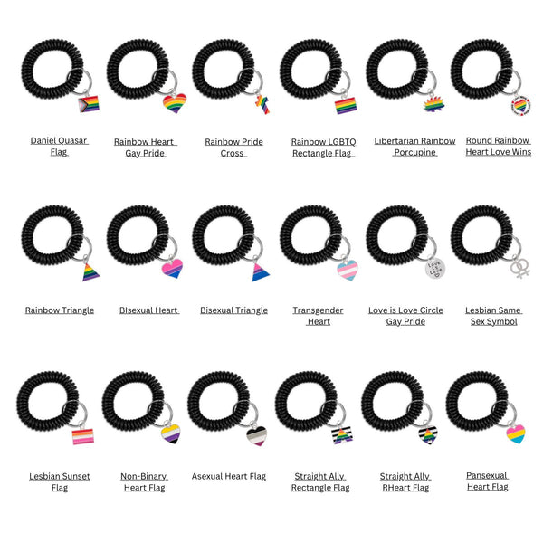 12 Pack Gay Pride Elastic Keychain Bracelets (Pick Your Charm) - 12 Keychains