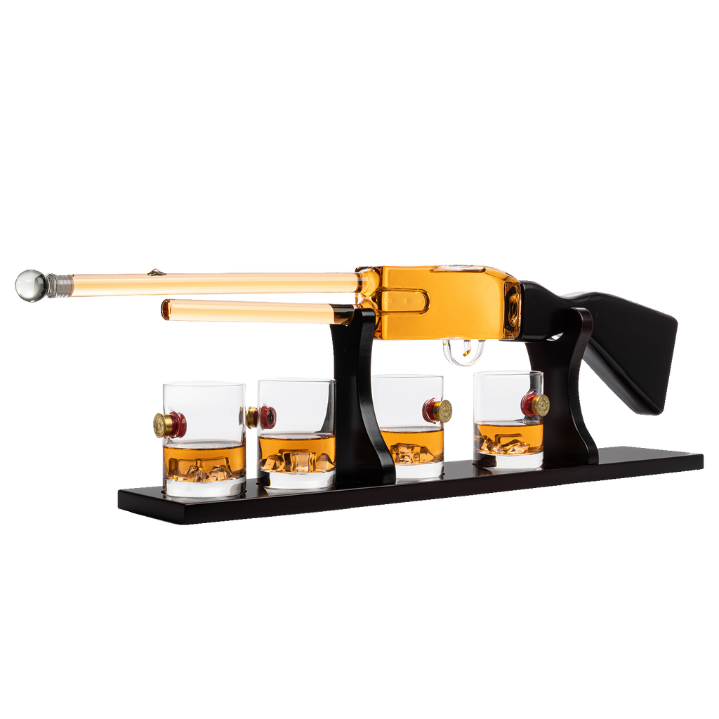 Shotgun Rifle Wine & Whiskey Decanter Set 20oz with Bullet Glasses