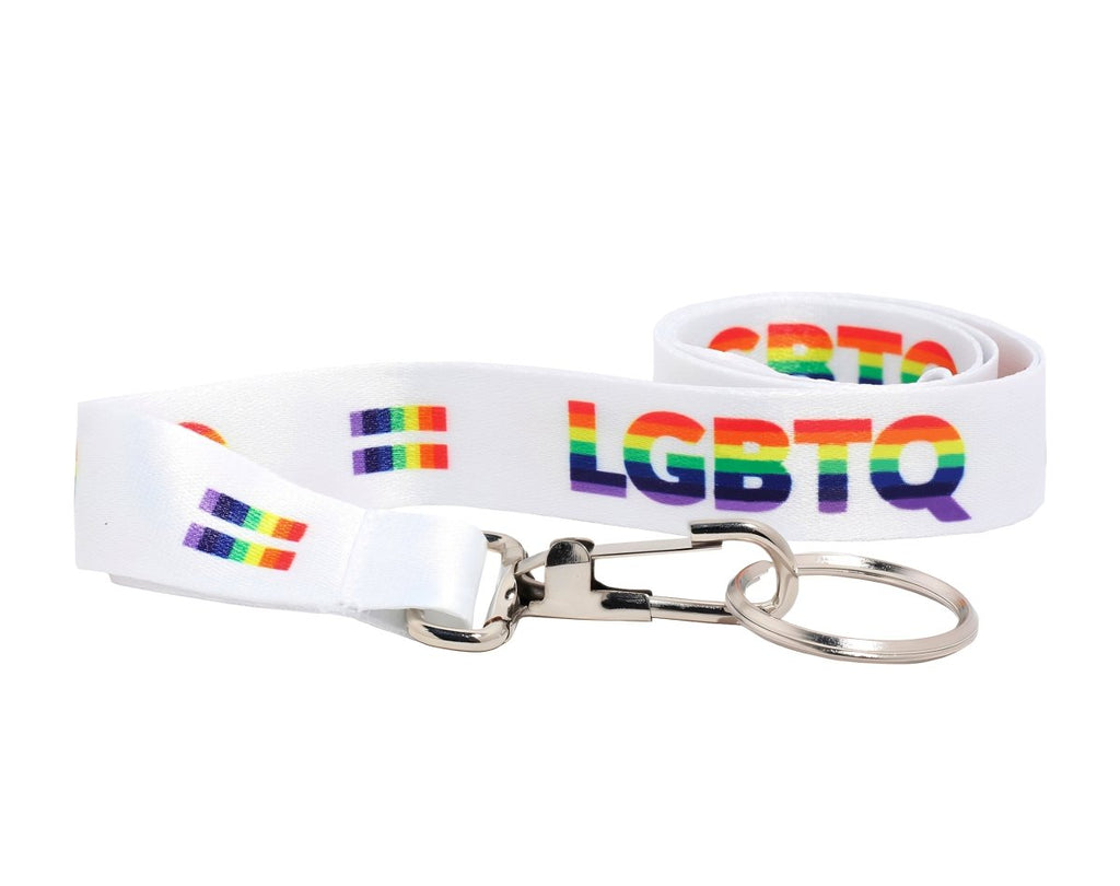 25 Pack White LGBTQ Rainbow Pride Lanyards (25 Lanyards)