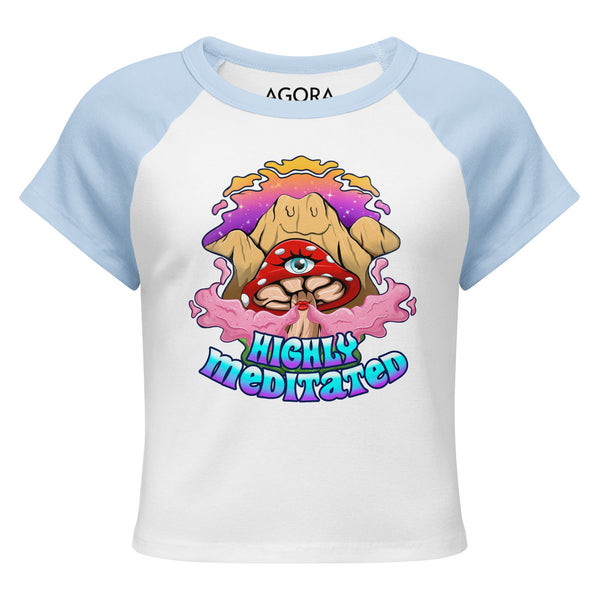 Highly Meditated Mushmore Women’s micro rib raglan baby tee