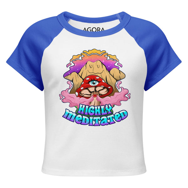 Highly Meditated Mushmore Women’s micro rib raglan baby tee