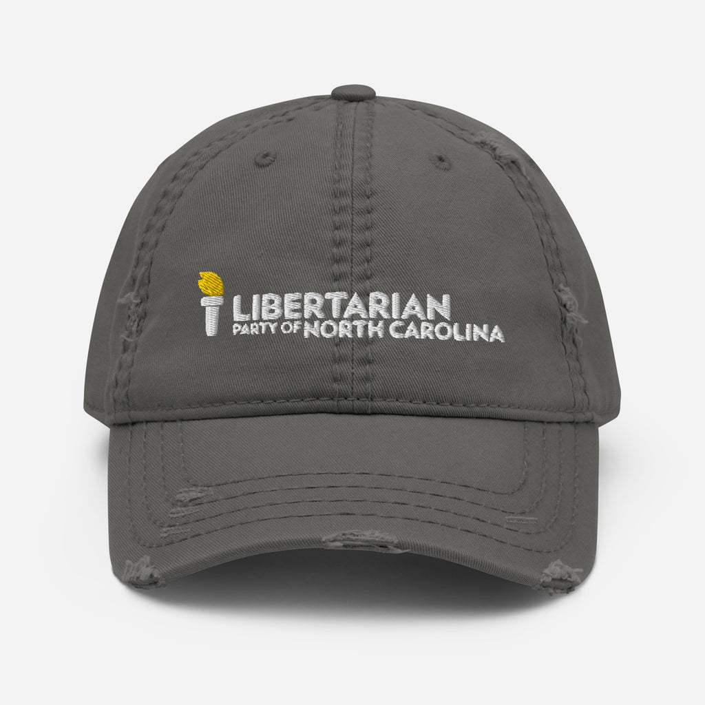 LPNC Distressed Dad Hat - Proud Libertarian - Libertarian Party of North Carolina