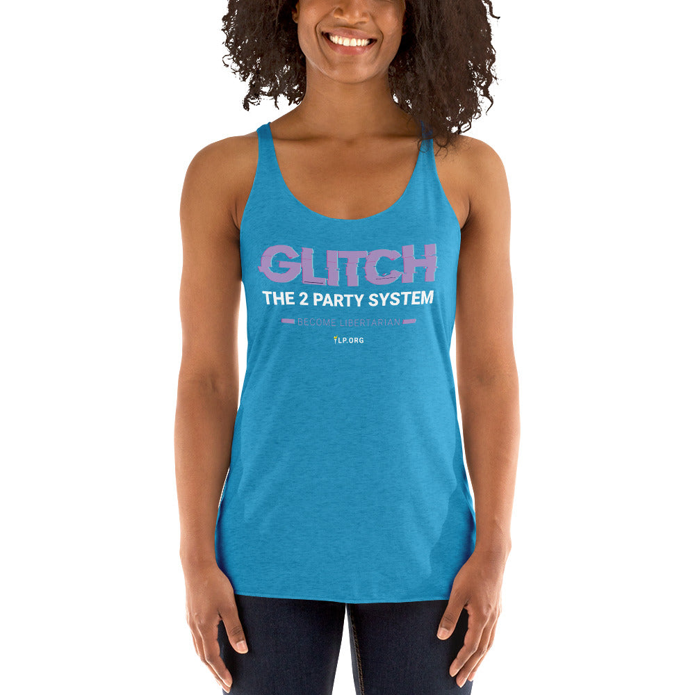 Glitch the Two Party System - Women's Racerback Tank - Proud Libertarian - Pirate Smile