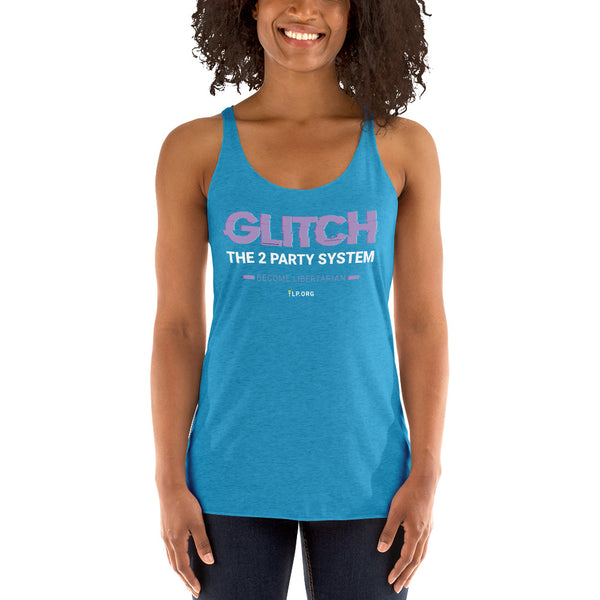 Glitch the Two Party System - Women's Racerback Tank - Proud Libertarian - Pirate Smile